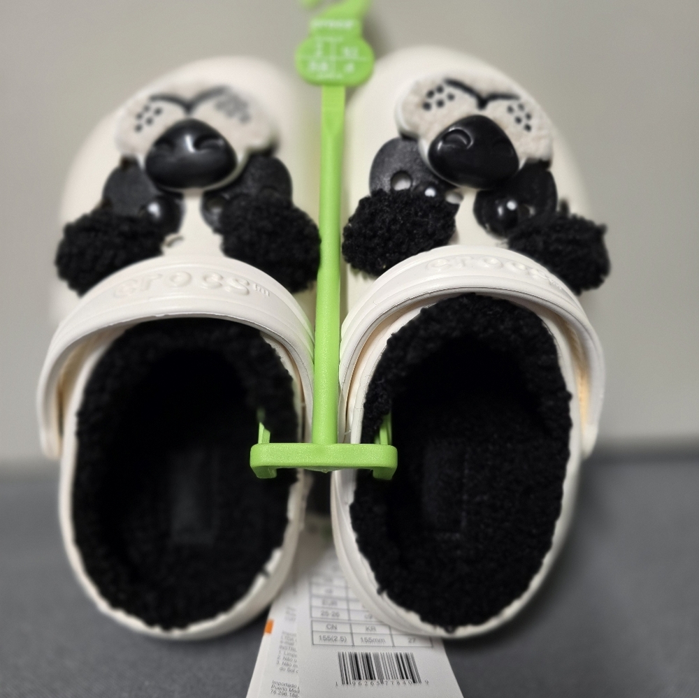 Kids panda crocs fur lined